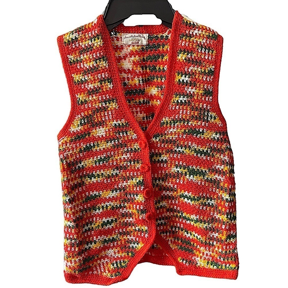 VINTAGE Handmade Crochet Button Front Vest Size XS/S